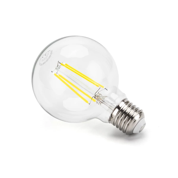 8W E27 LED filament gömb égő hideg fehér 6500K átlátszó 80 mm G80