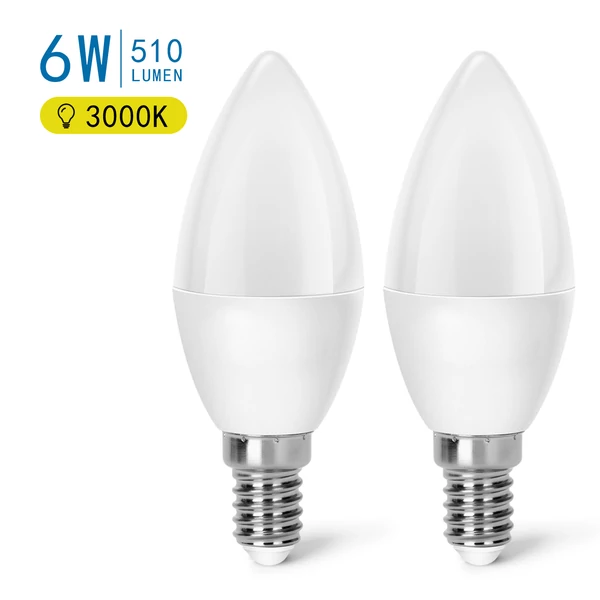 E14 6W LED gyertya égő meleg fehér 3000K C37 tejüveg opál
