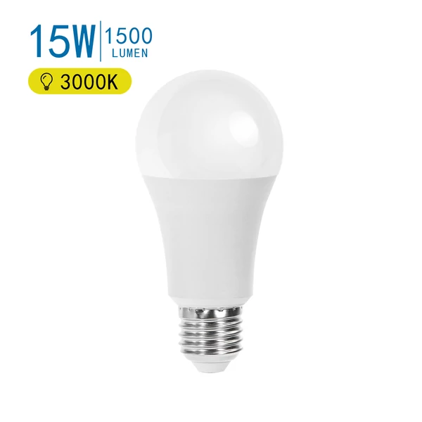 E27 15W LED körte égő meleg fehér 3000K A60 tejüveg opál