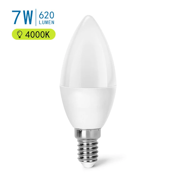 E14 7W LED gyertya égő természetes fehér 4000K C37 tejüveg opál