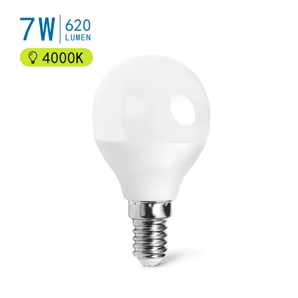 E14 7W LED kisgömb égő természetes fehér 4000K G45 tejüveg opál