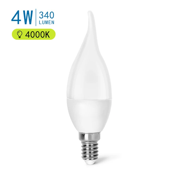 E14 4W LED gyertya égő természetes fehér 4000K C37 tejüveg opál