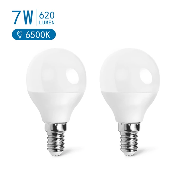 E14 7W LED kisgömb égő hideg fehér 6400K G45 tejüveg opál 2 db