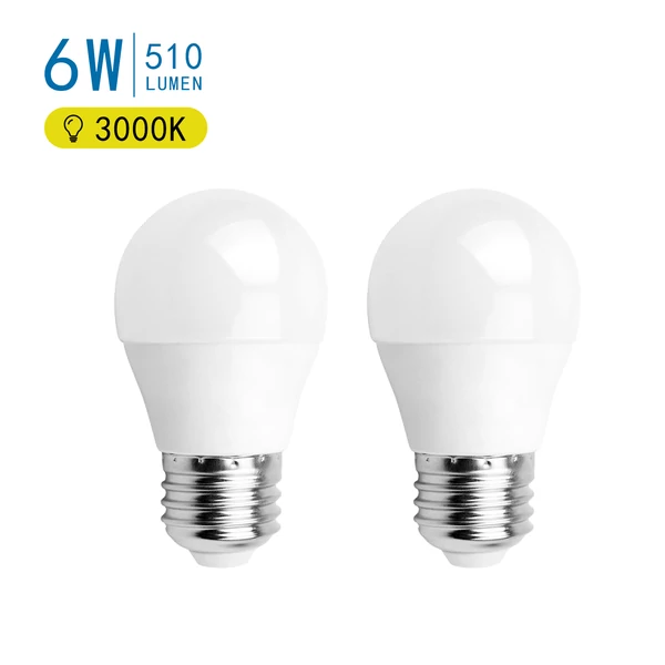 E27 6W LED kisgömb égő meleg fehér 3000K G45 tejüveg opál