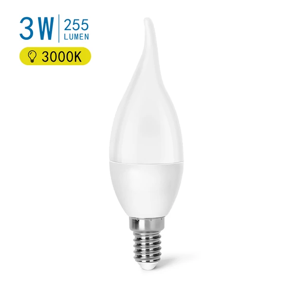 E27 3W LED gyertya égő meleg fehér 3000K C37 tejüveg opál