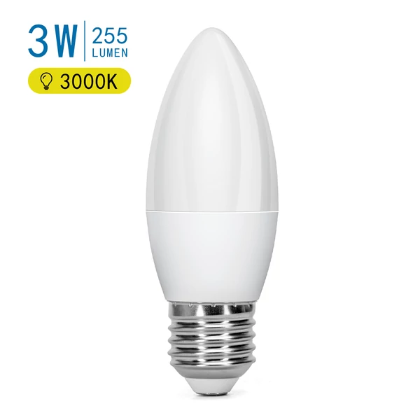 E27 3W LED gyertya égő meleg fehér 3000K C37 tejüveg opál