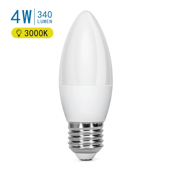 E27 4W LED gyertya égő meleg fehér 3000K C37 tejüveg opál