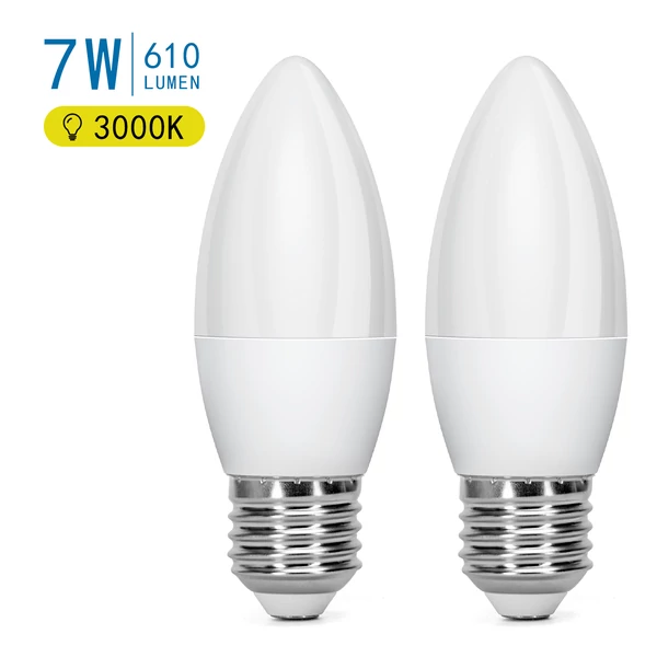 E27 7W LED gyertya égő meleg fehér 3000K C37 tejüveg opál
