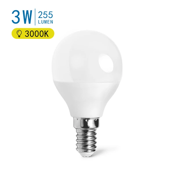 E14 3W LED kisgömb égő meleg fehér 3000K G45 tejüveg opál