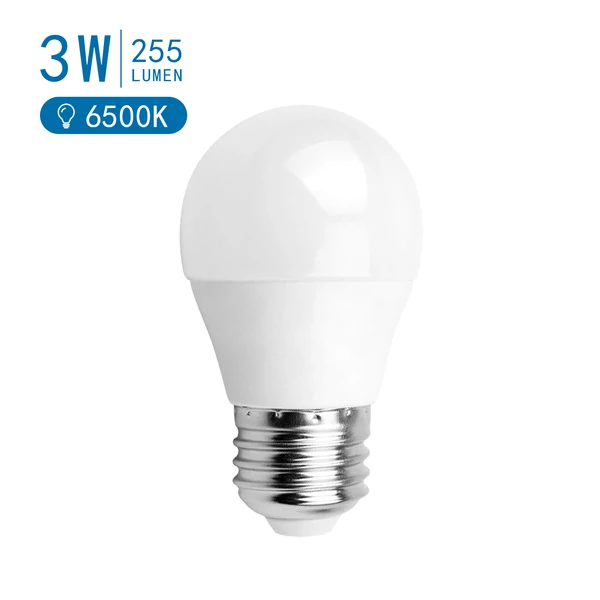 E27 3W LED kisgömb égő hideg fehér 6400K G45 tejüveg opál