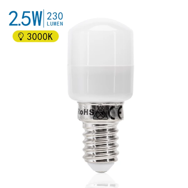 E14 2,5W LED hűtőszekrény égő 3000K meleg fehér T26