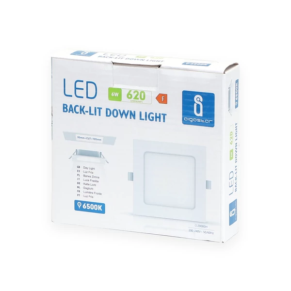 6W Süllyeszthető négyzet LED panel 6500K hideg fehér