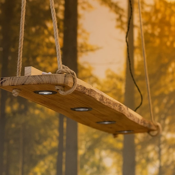 Rusztikus akácfa függesztett lámpa polccal 80-150cm