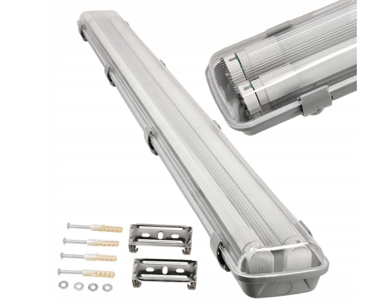Berge 120 cm-es armatúra 2x18 W-os víztiszta fedéllel natúr fehér LED fénycsövekkel