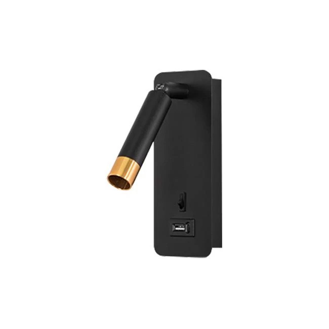 MasterLED Piero G9-es foglalatú + LED-es fekete-arany fali lámpa  USB csatlakozóval  egy kapcsolóval