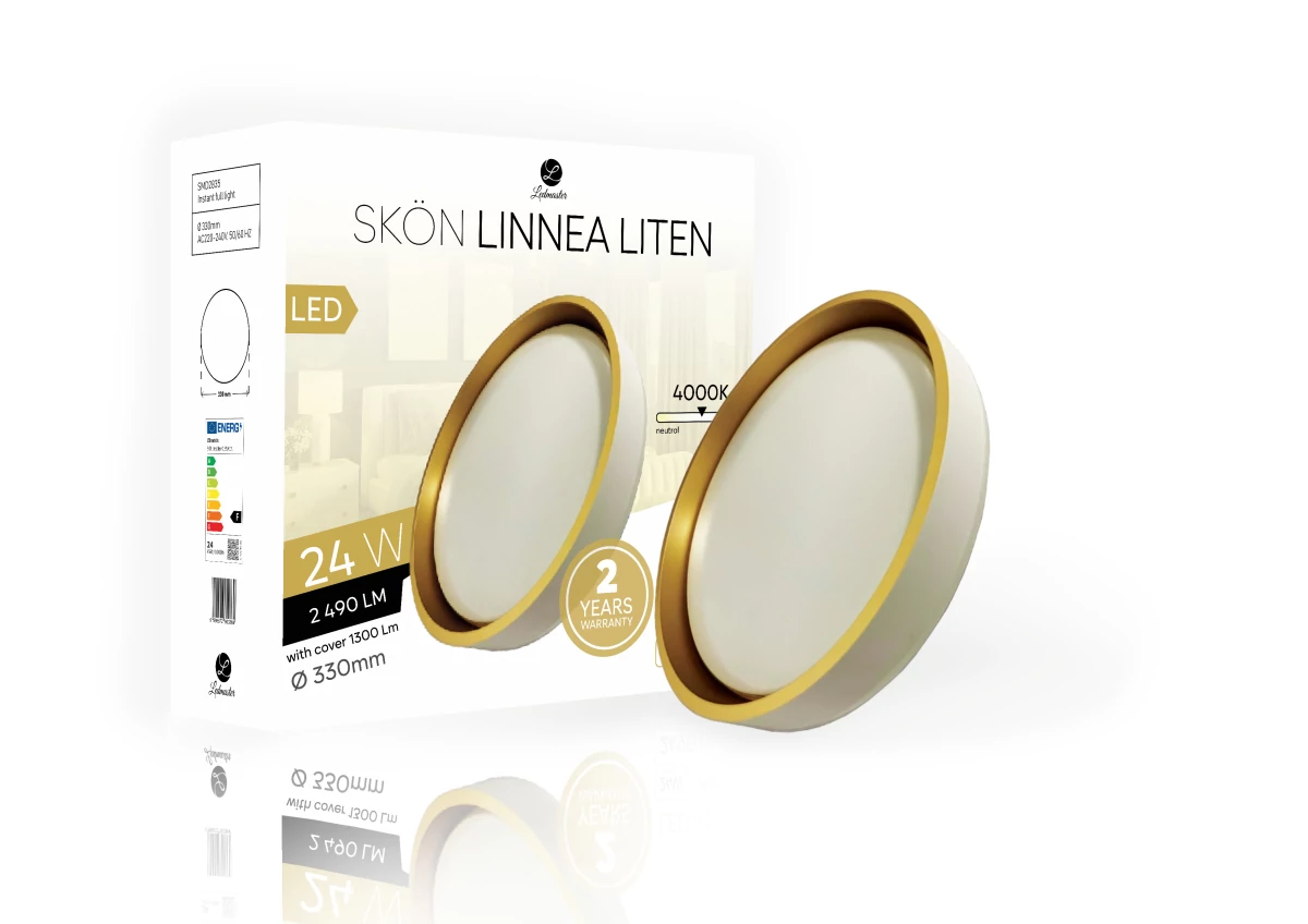 Skön Linnea Liten 24 W-os ø330 mm kerek natúr fehér  fehér-arany színű mennyezeti lámpa  IP20-as védettségű