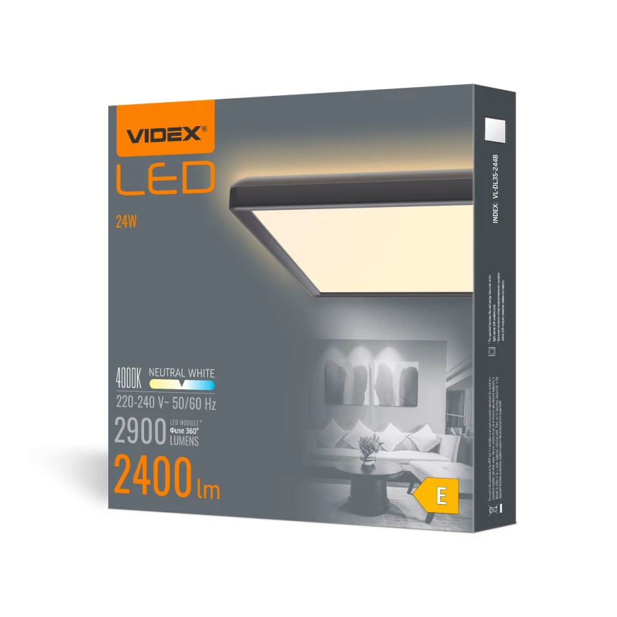 Videx 24 W-os ø292 mm fekete színű négyzet alakú natúr fehér mennyezeti lámpa