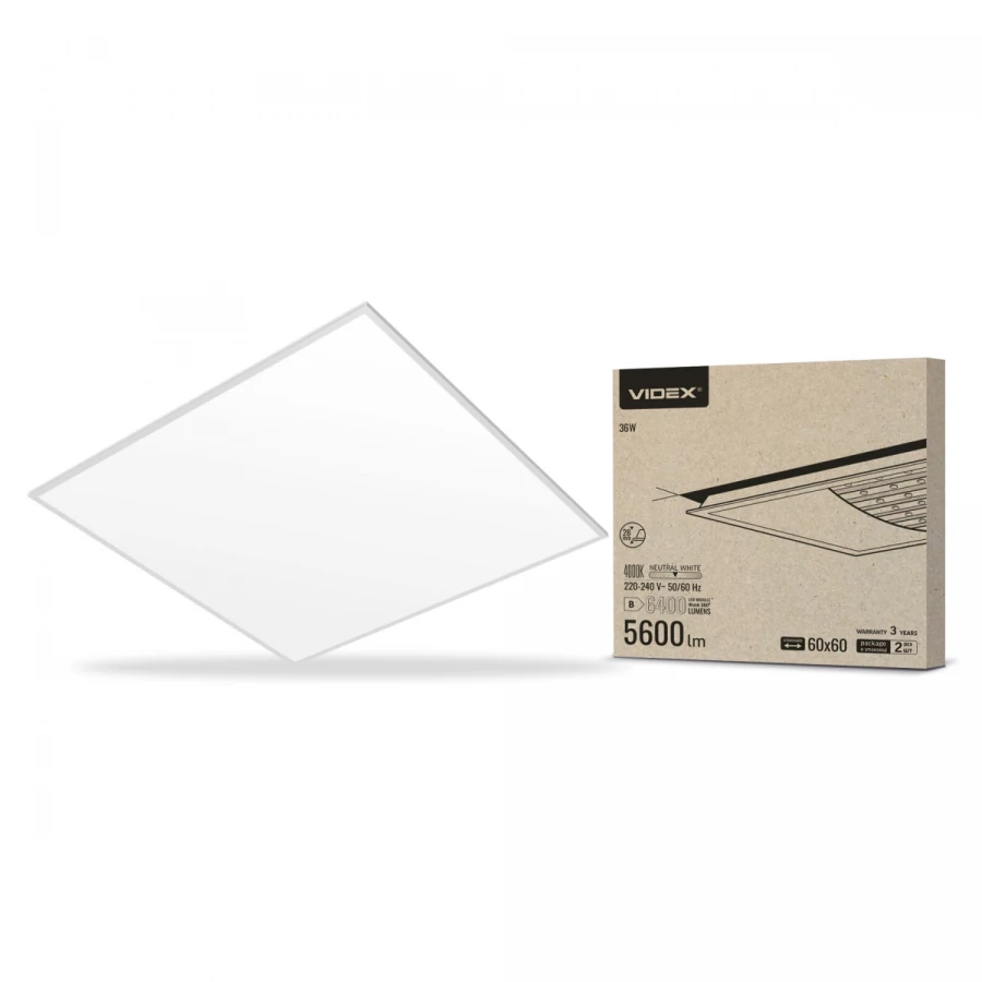 Videx 595 x 595-ös 36W-os natúr fehér LED panel  5600lm  4000K