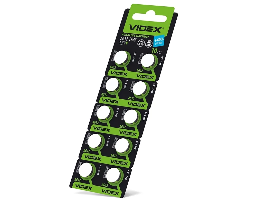 Videx AG12/LR43 113mAh alkáli gombelem (darabár  min. rendelhető mennyiség 10 db)