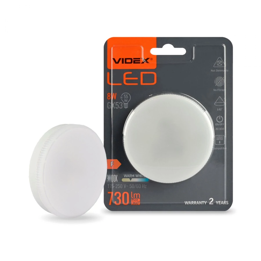 Videx GX53-as foglalatú  8W  meleg fehér izzó