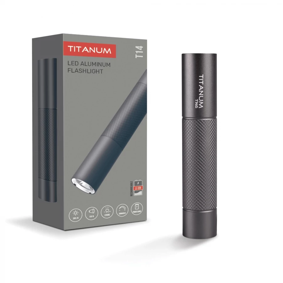 Videx TITANUM hordozható szürke színű LED zseblámpa  5000K  300lm TLF-T14G
