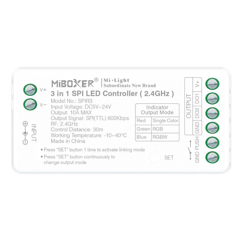 Miboxer 3 Az 1-Ben SPI Single Color/RGB/RGBW Led Zóna Vezérlő DC5-24V 10A