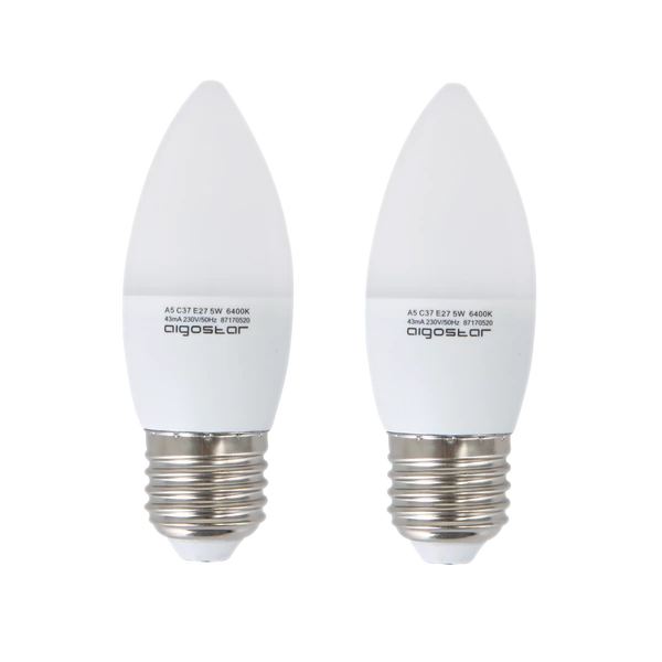 E27 3W LED gyertya égő hideg fehér 6400K C37 tejüveg opál