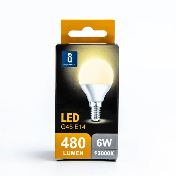 E14 6W LED kisgömb égő meleg fehér 3000K G45 tejüveg opál