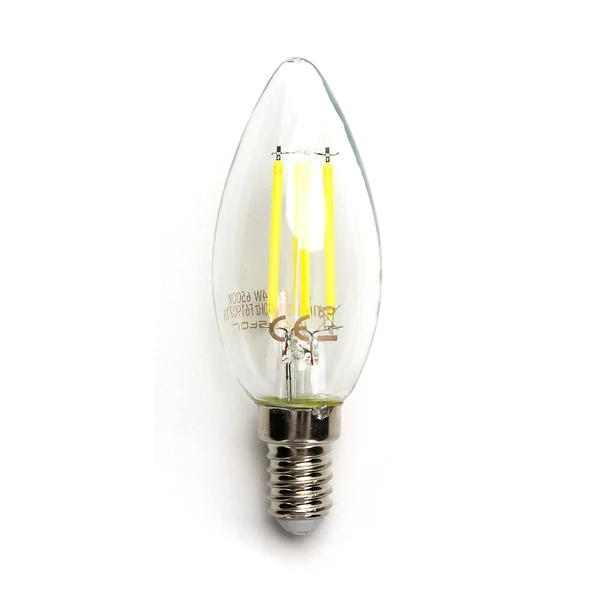 E14 4W LED filament gyertya égő hideg fehér 6500K átlátszó 35 mm G35